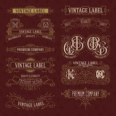 Old vintage floral elements - ribbons, monograms, stripes, lines, angles,border, frame,label, logo - vectors
