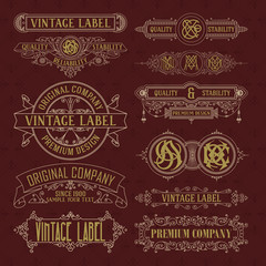 Old vintage floral elements - ribbons, monograms, stripes, lines, angles,border, frame,label, logo - vectors