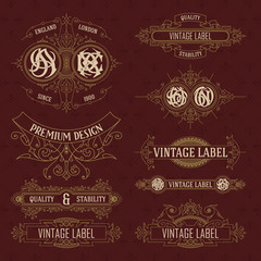 Old vintage floral elements - ribbons, monograms, stripes, lines, angles,border, frame,label, logo - vectors