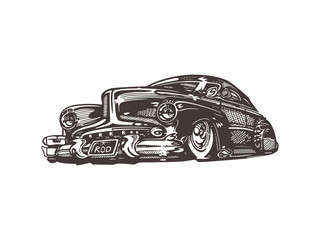 Fototapeta premium Vector - retro, hot-rod with big motor , isolated on background