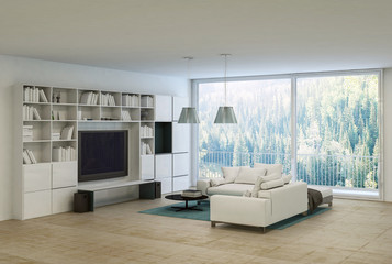 Comfortable modern monochrome living room interior