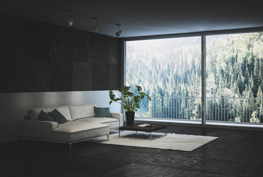 Designer trendy black living room interior
