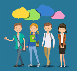 Student's dream, talking and chatting. Exchange knowledge with each other on campus.