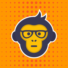 ape, monkey with glasses vector sticker, print