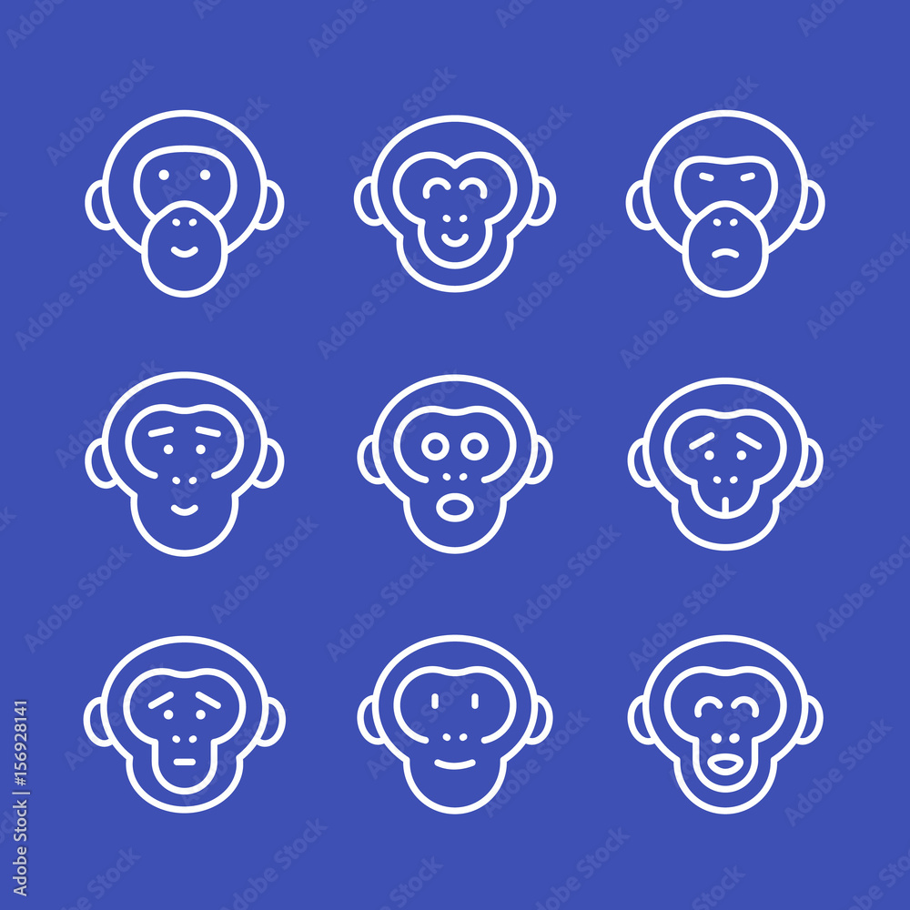 Canvas Prints apes line icons set