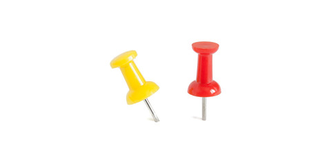 isolated red and yellow push pins in white background