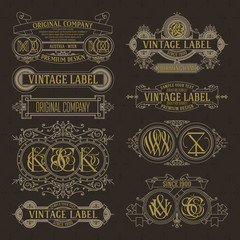 Old vintage floral elements - ribbons, monograms, stripes, lines, angles,border, frame,label, logo - vectors