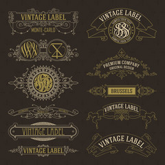 Old vintage floral elements - ribbons, monograms, stripes, lines, angles,border, frame,label, logo - vectors