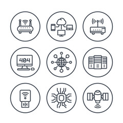 network, internet data technology line icons over white