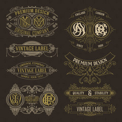 Old vintage floral elements - ribbons, monograms, stripes, lines, angles,border, frame,label, logo - vectors