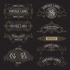 Old vintage floral elements - ribbons, monograms, stripes, lines, angles,border, frame,label, logo - vectors