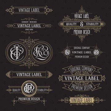 Old vintage floral elements - ribbons, monograms, stripes, lines, angles,border, frame,label, logo - vectors