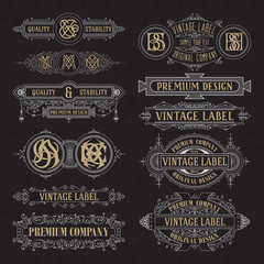 Old vintage floral elements - ribbons, monograms, stripes, lines, angles,border, frame,label, logo - vectors