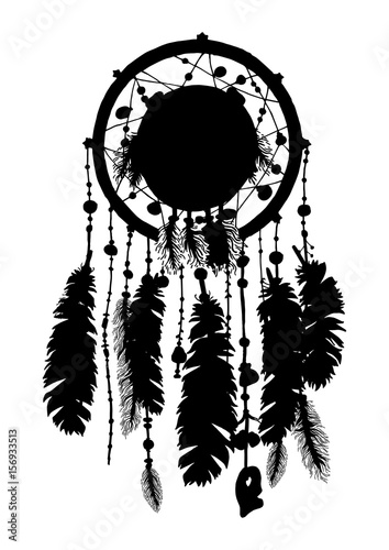 Download "Dream catcher silhouette with feathers and beads" Stock ...