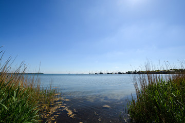 Yachthafen, Marina Goor - Lauterbach, Blick zu den schwimmenden Häusern in Lauterbach
