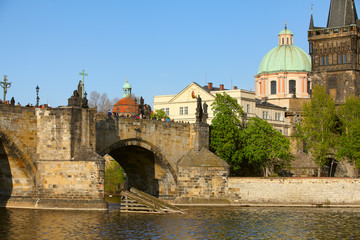 Fototapeta na wymiar The Old Town with Charles Bridge over Vltava river in Prague, Czech Republic.