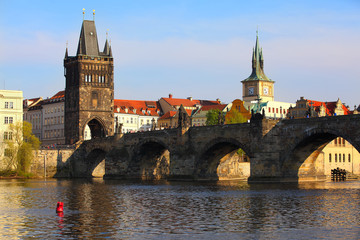 City Prague.Charles Bridge and Old Town Bridge Tower