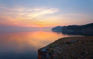 Fototapeta premium Lake Baikal. View from the island of Olkhon at dawn on an early summer morning