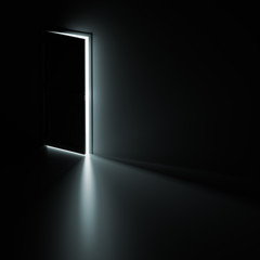 Open Door and Light Behind It. Opportunity Concept 3d Illustration