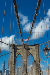 Brooklyn Bridge with American flag