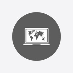 Fototapeta premium Laptop and world map illustration. World map geography symbol. Flat design style. 