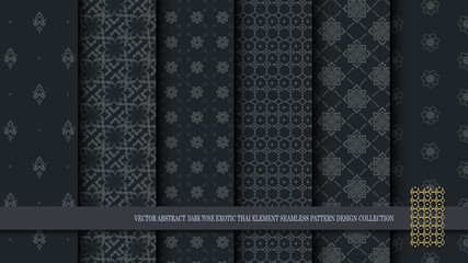 Vector abstract dark tone exotic Thai seamless pattern design collection