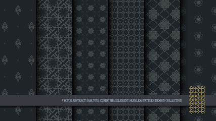 Vector abstract dark tone exotic Thai seamless pattern design collection