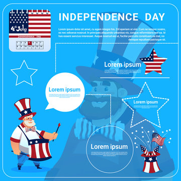 Man Wear United States Flag Colored Flag Independence Day Holiday 4 July Banner Greeting Card Flat Vector Illustration