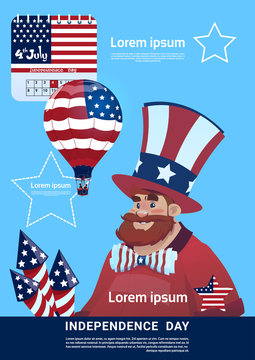 Man Wear United States Flag Colored Flag Independence Day Holiday 4 July Banner Greeting Card Flat Vector Illustration