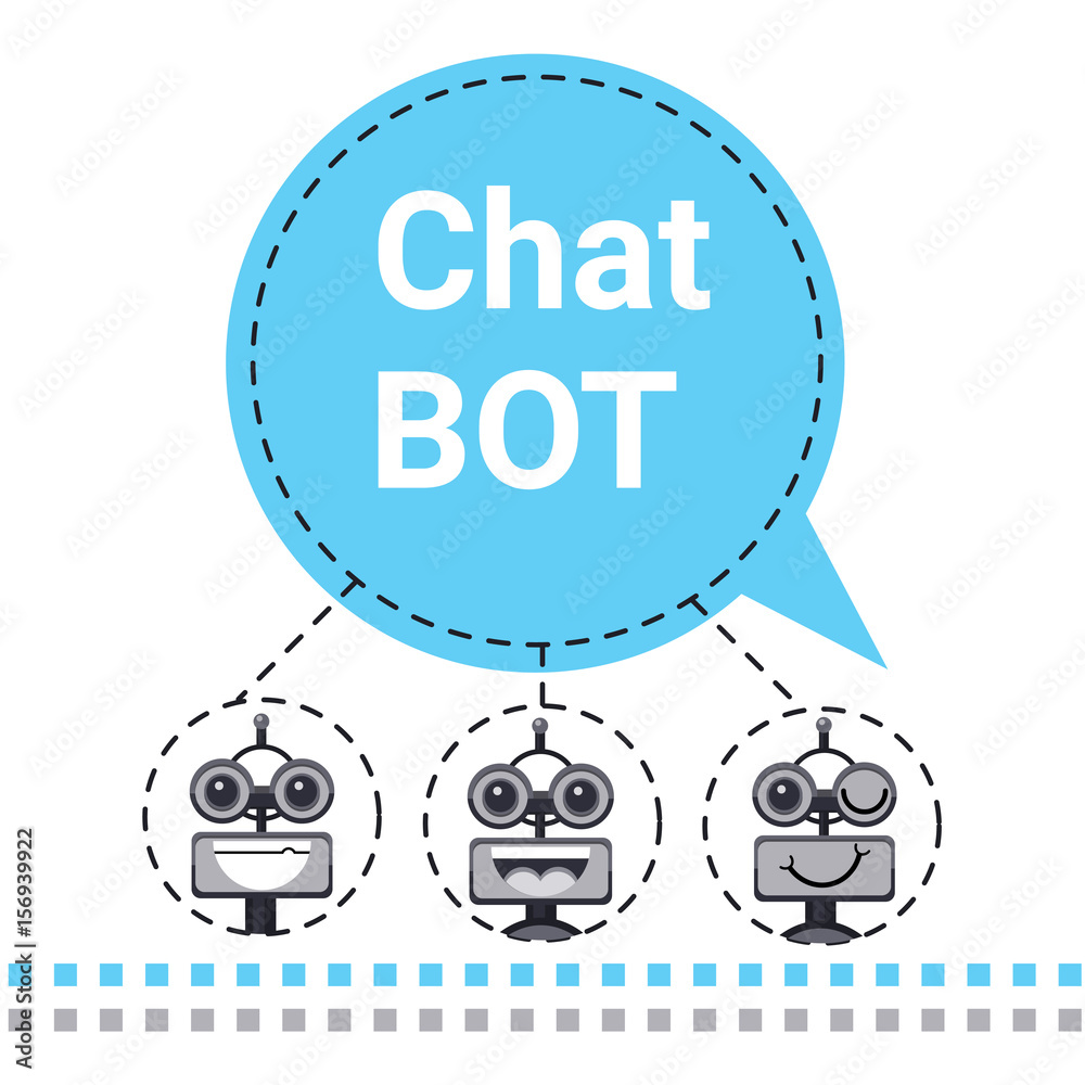 Poster free chat bot, robot virtual assistance element of website or mobile applications, artificial intell