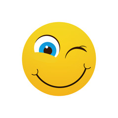 Yellow Smiling Cartoon Face Winking Positive People Emotion Icon Flat Vector Illustration