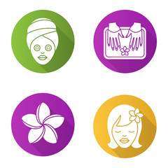 Spa salon flat design long shadow icons set