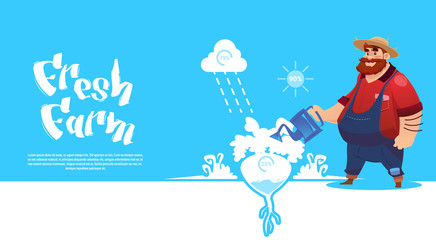 Farmer Cartoon Character Country Man Eco Farming Fresh Domestic Food Concept Flat Vector Illustration