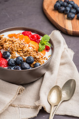 Yogurt with baked granola and berries