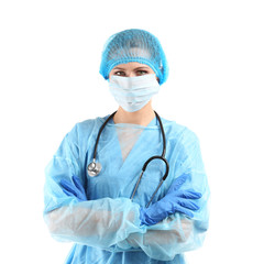 Female surgeon, isolated on white