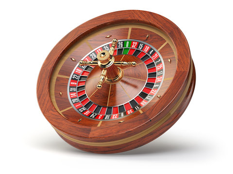 Casino roulette wheel isolated on white background.