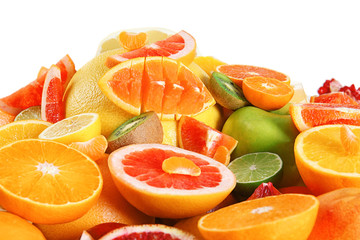 Fresh juicy fruits on white background