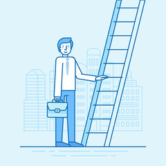 Vector illustration in trendy flat linear style in blue colour - career development concept
