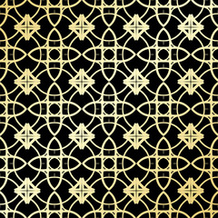 Ornamental wallpaper, vector luxury background. Vintage floral pattern on black with golden gradient.