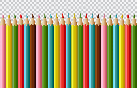 Set of vector realistic colored pencils isolated on transparent background