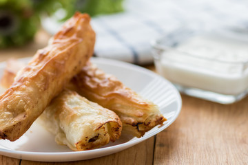 Burek Turkish and Balkan countries pita meal, pastry with meat