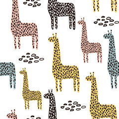 Seamless pattern with giraffe. Childish texture for fabric, textile. Vector background
