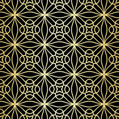 Ornamental wallpaper, vector luxury background. Vintage floral pattern on black with golden gradient.