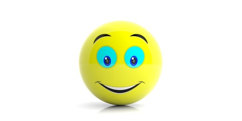 Yellow emoji with big smile on white background. 3d illustration