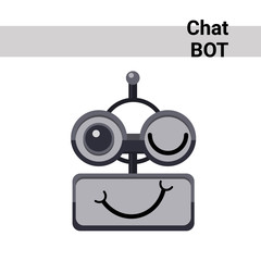 Cartoon Robot Face Smiling Cute Emotion Wink Chat Bot Icon Flat Vector Illustration