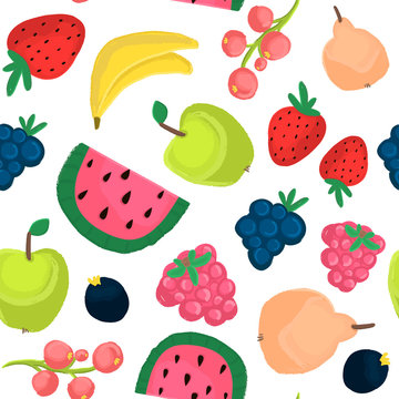 Seamless pattern with fresh fruits and berries. Great for fabric,textile,wrapping