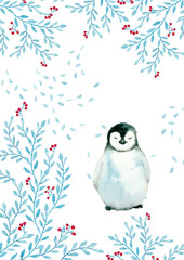 Watercolor penguin rosette snowflakes
