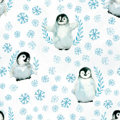 Watercolor penguin rosette snowflakes