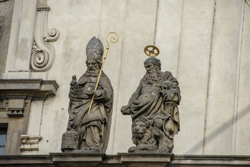 PRAGUE, CZECH REPUBLIC - 12 MAY 2017: Exterior views of famous Saint Salvator Church in Prague. Prague is the capitol city of Czech Republic