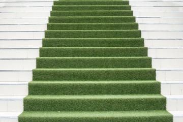 Artificial grass installed over concrete staircase